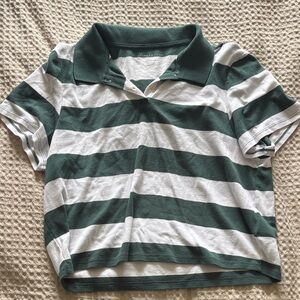 American Eagle Outfitters cropped  Polo in Green and White Stripes